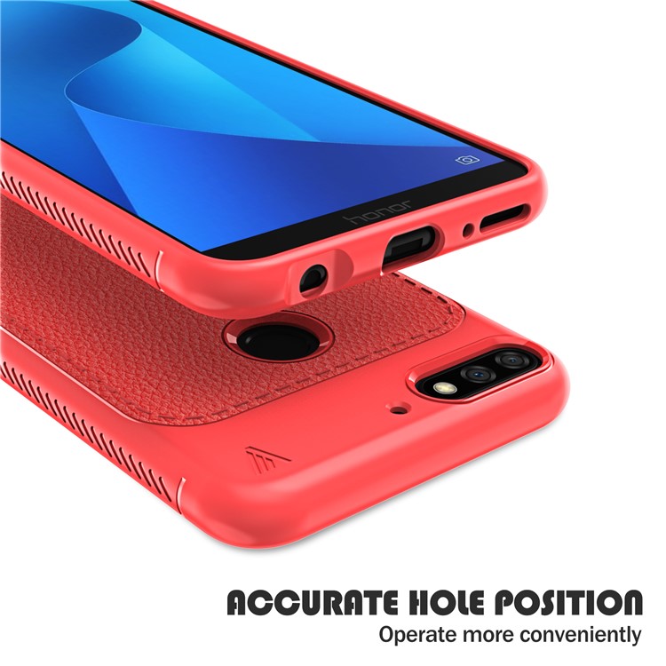 IVSO Gentry Series for Huawei Y7 Prime (2018) / Honor 7C / Enjoy 8 Litchi Grain Leather Coated Soft TPU Phone Cover Shell - Red-4