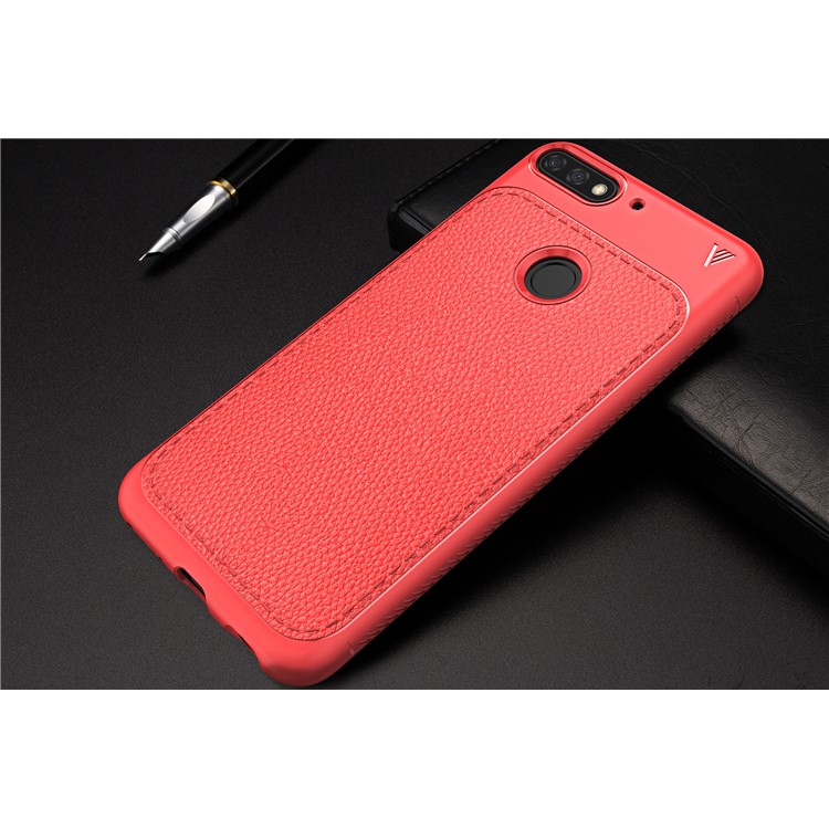 IVSO Gentry Series for Huawei Y7 Prime (2018) / Honor 7C / Enjoy 8 Litchi Grain Leather Coated Soft TPU Phone Cover Shell - Red-7