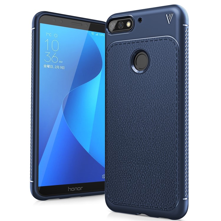 IVSO Gentry Series Litchi Texture Leather Coated Soft TPU Mobile Case for Huawei Y7 Prime (2018) / Honor 7C / Enjoy 8 - Dark Blue-1