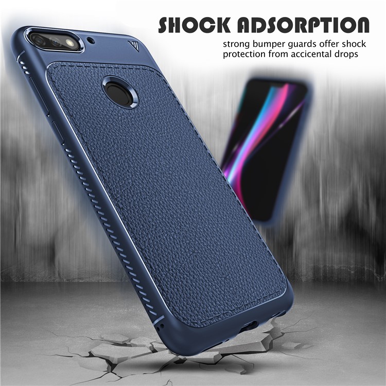 IVSO Gentry Series Litchi Texture Leather Coated Soft TPU Mobile Case for Huawei Y7 Prime (2018) / Honor 7C / Enjoy 8 - Dark Blue-3