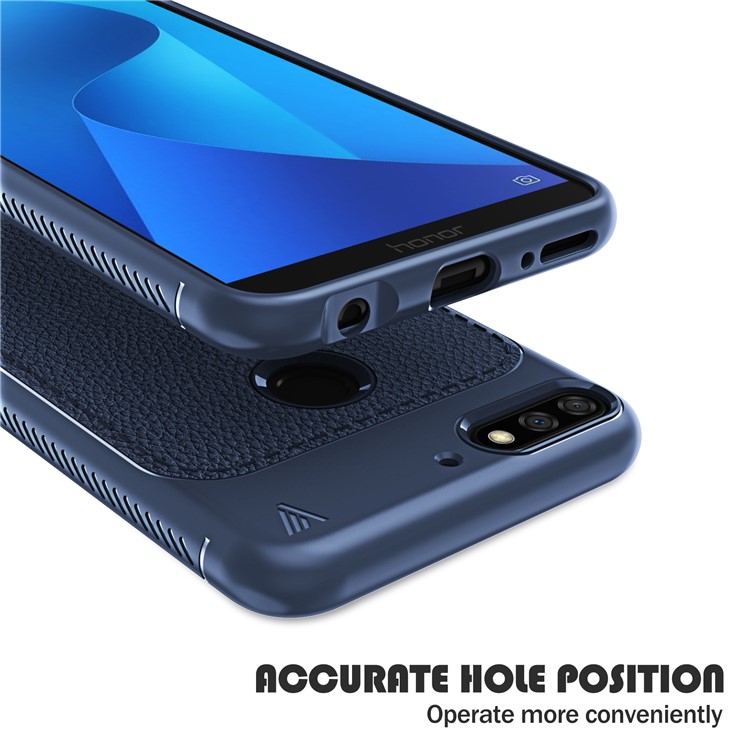 IVSO Gentry Series Litchi Texture Leather Coated Soft TPU Mobile Case for Huawei Y7 Prime (2018) / Honor 7C / Enjoy 8 - Dark Blue-4