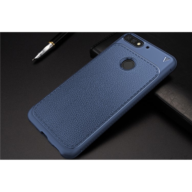 IVSO Gentry Series Litchi Texture Leather Coated Soft TPU Mobile Case for Huawei Y7 Prime (2018) / Honor 7C / Enjoy 8 - Dark Blue-7