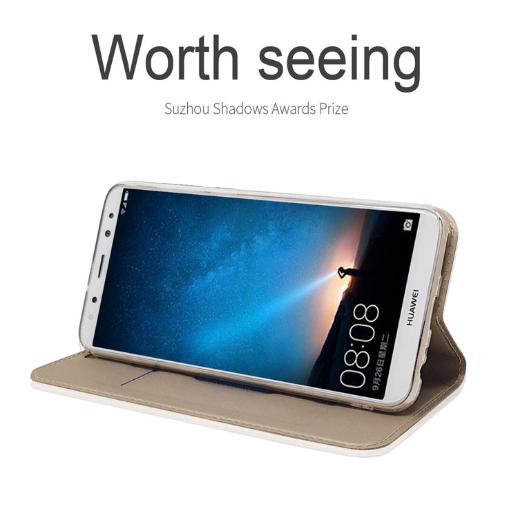 Auto-absorbed Stand Leather Card Holder Mobile Casing for Huawei Mate 10 Lite/nova 2i/Maimang 6/Honor 9i (India) - Gold-4