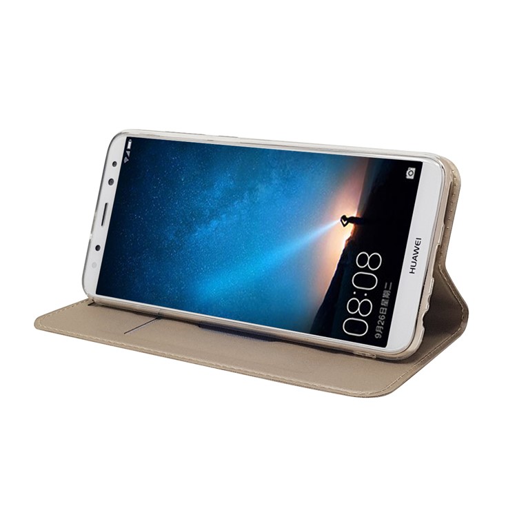 Auto-absorbed Stand Leather Card Holder Mobile Casing for Huawei Mate 10 Lite/nova 2i/Maimang 6/Honor 9i (India) - Gold-9