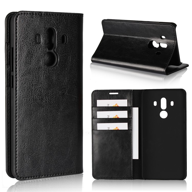 Crazy Horse Genuine Leather Wallet Case for Huawei Mate 10 Pro - Black-1