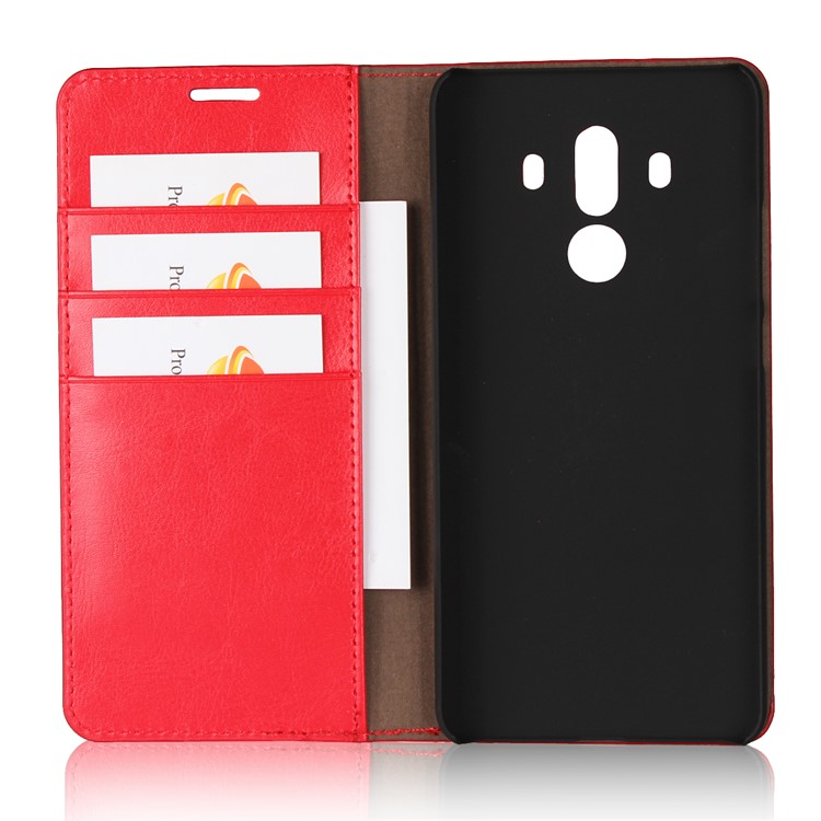 Crazy Horse Genuine Leather Wallet Cover for Huawei Mate 10 Pro - Red-5