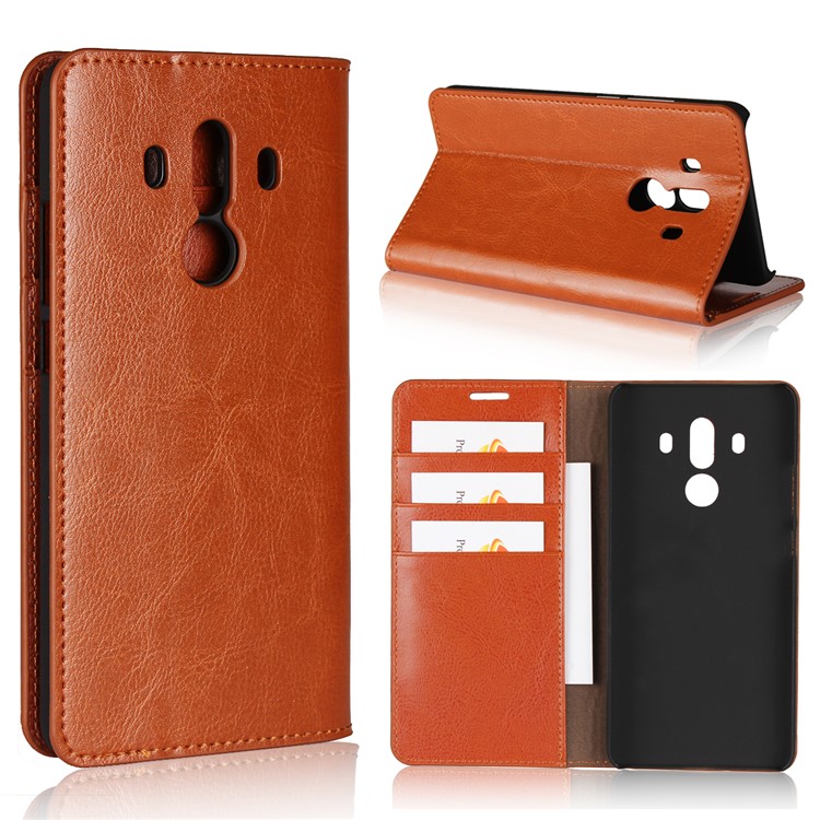 Crazy Horse Genuine Leather Wallet Shell Case for Huawei Mate 10 Pro - Brown-1