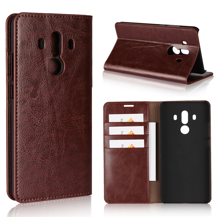 Crazy Horse Genuine Leather Wallet Case Cover for Huawei Mate 10 Pro - Coffee-1