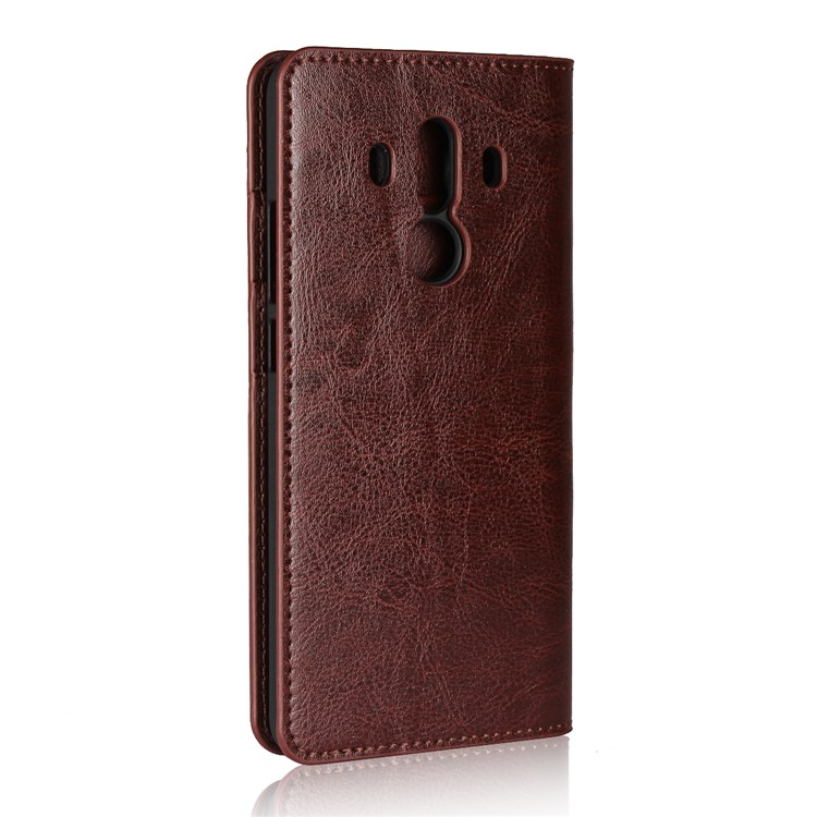 Crazy Horse Genuine Leather Wallet Case Cover for Huawei Mate 10 Pro - Coffee-3
