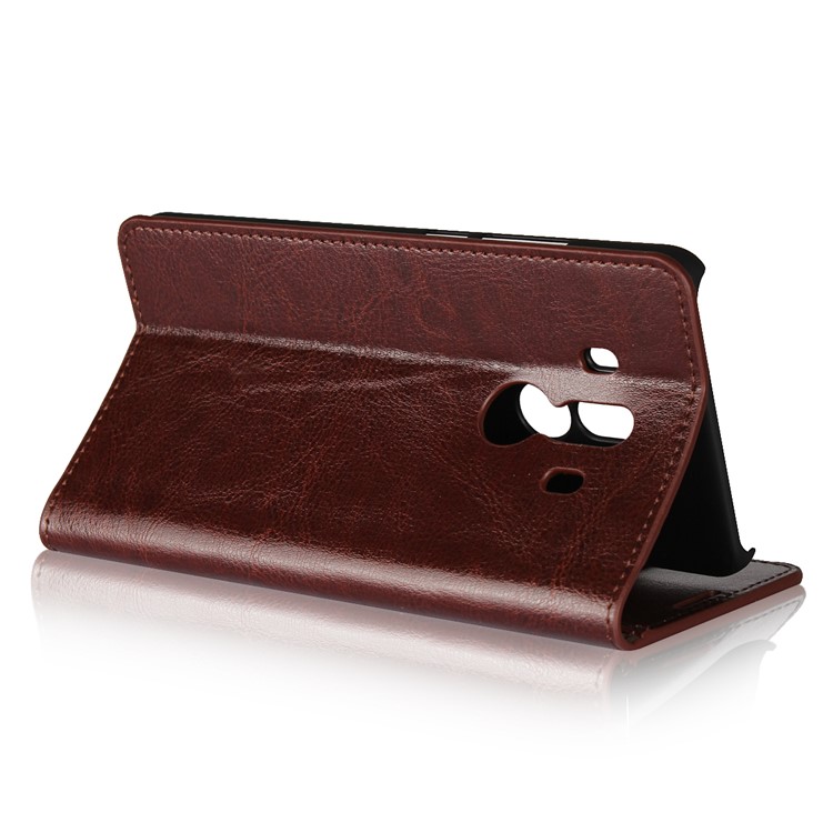 Crazy Horse Genuine Leather Wallet Case Cover for Huawei Mate 10 Pro - Coffee-4