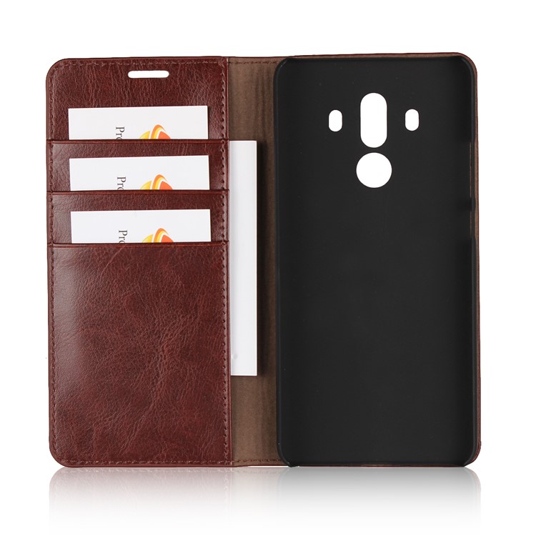Crazy Horse Genuine Leather Wallet Case Cover for Huawei Mate 10 Pro - Coffee-5