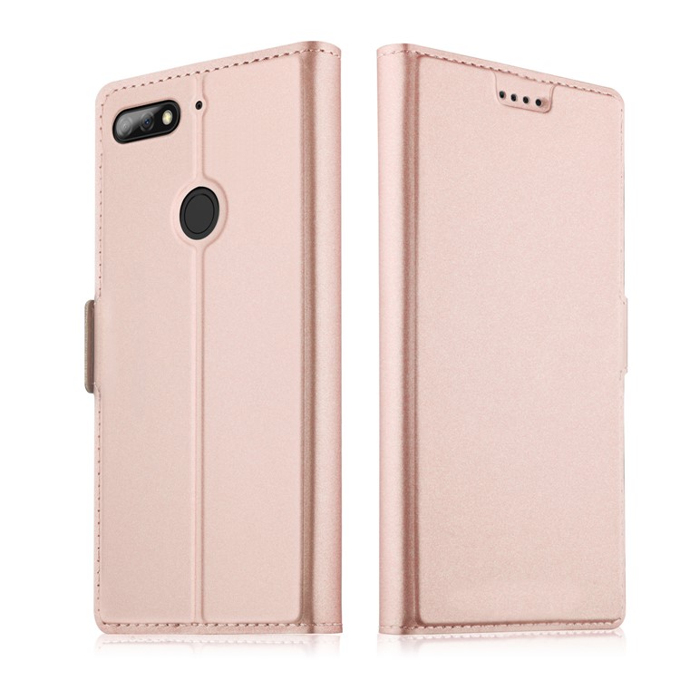 Auto-absorbed Card Holder Stand Leather Smart Cover for Huawei Y7 Prime (2018) / Honor 7C / Enjoy 8 - Rose Gold-1