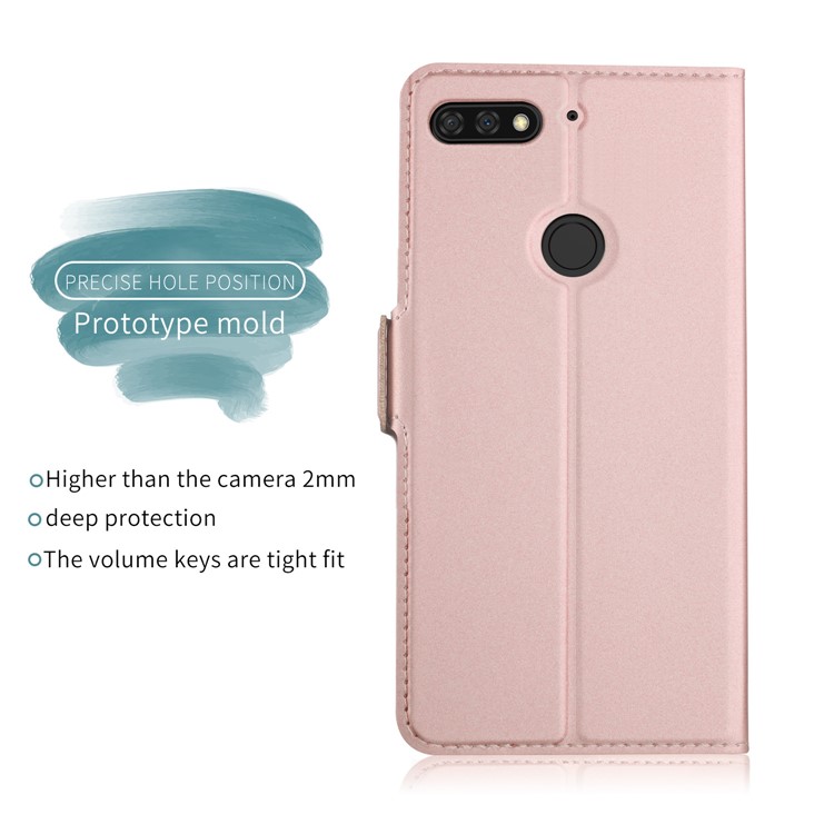 Auto-absorbed Card Holder Stand Leather Smart Cover for Huawei Y7 Prime (2018) / Honor 7C / Enjoy 8 - Rose Gold-3