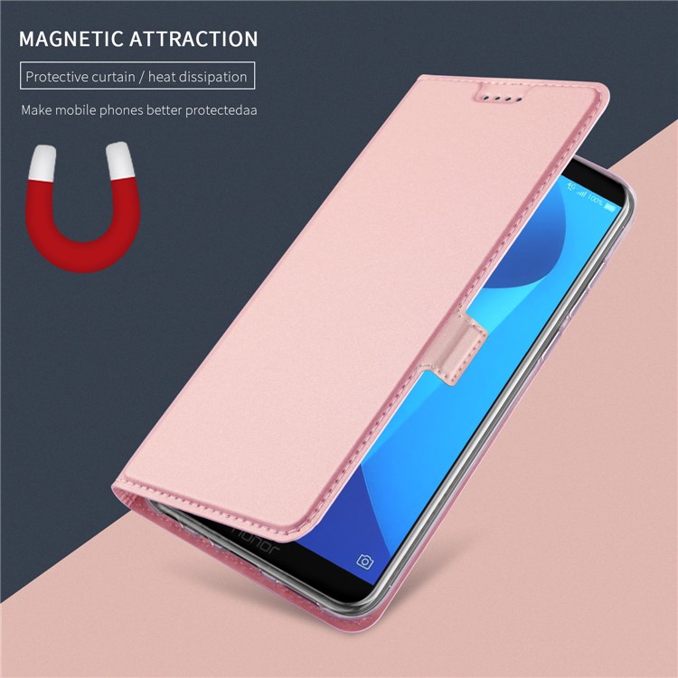 Auto-absorbed Card Holder Stand Leather Smart Cover for Huawei Y7 Prime (2018) / Honor 7C / Enjoy 8 - Rose Gold-4