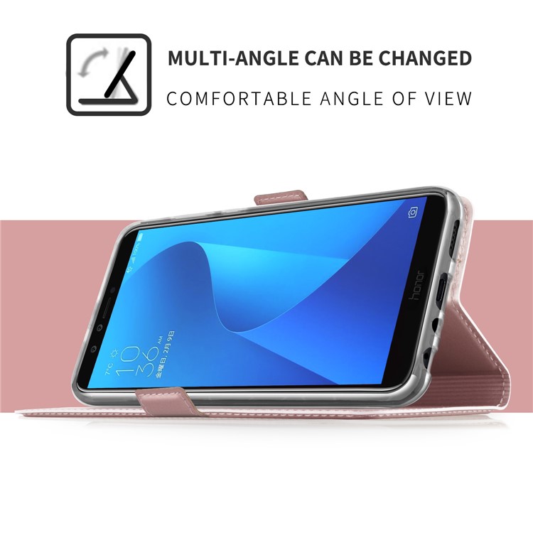 Auto-absorbed Card Holder Stand Leather Smart Cover for Huawei Y7 Prime (2018) / Honor 7C / Enjoy 8 - Rose Gold-5