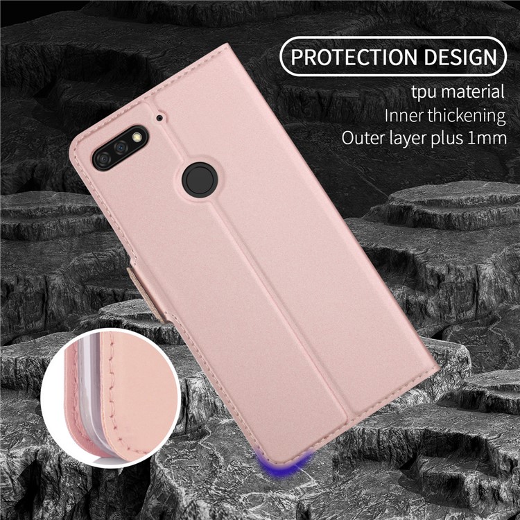 Auto-absorbed Card Holder Stand Leather Smart Cover for Huawei Y7 Prime (2018) / Honor 7C / Enjoy 8 - Rose Gold-6