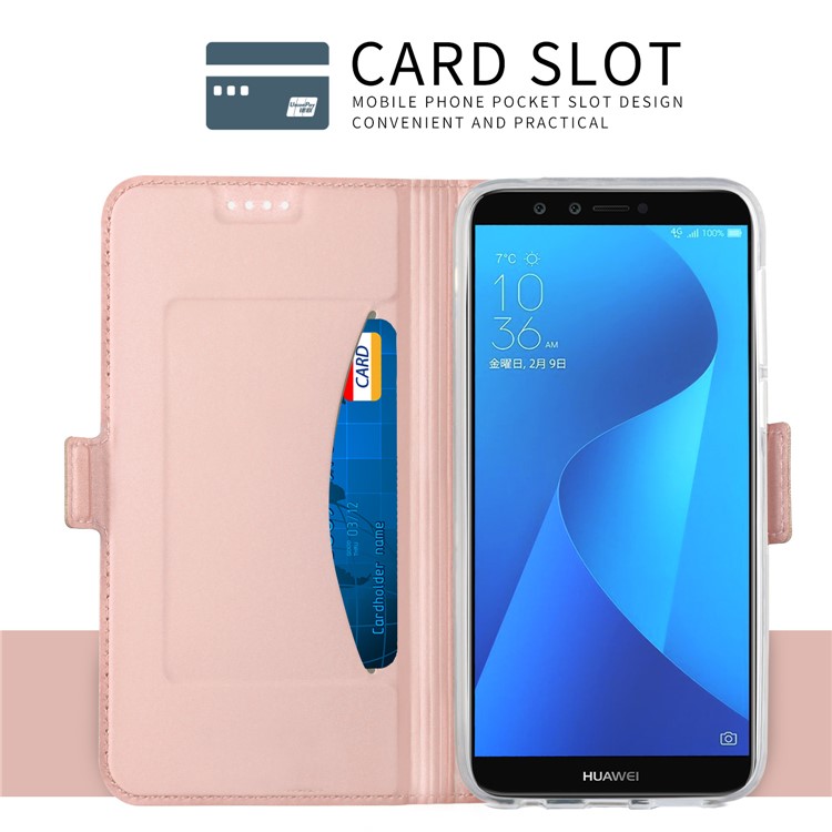 Auto-absorbed Card Holder Stand Leather Smart Cover for Huawei Y7 Prime (2018) / Honor 7C / Enjoy 8 - Rose Gold-7