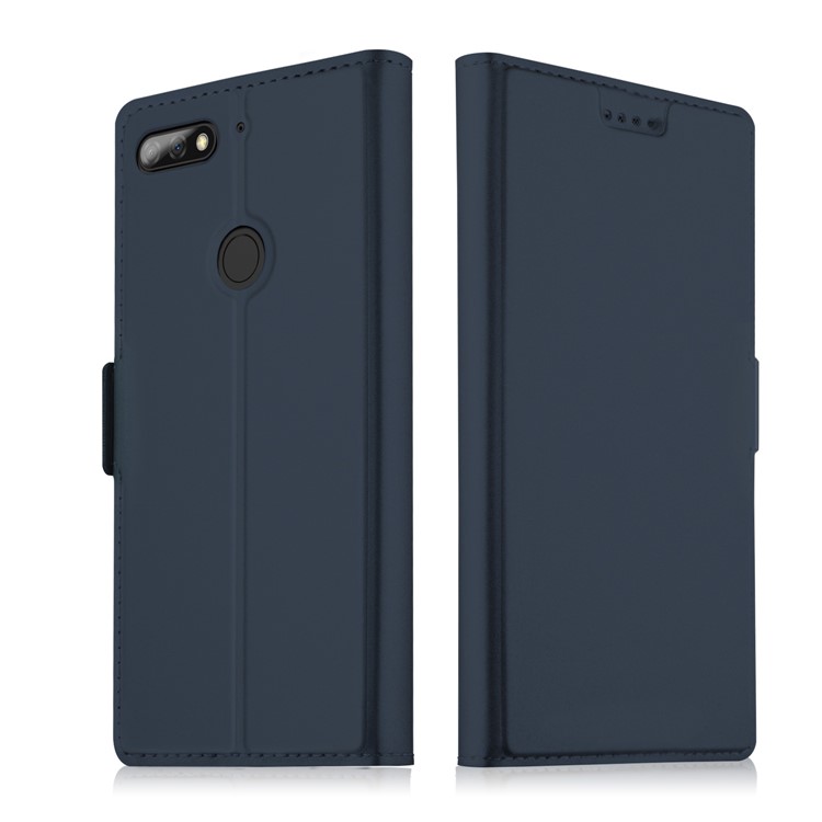 Auto-absorbed Card Holder Stand Leather Smart Mobile Cover for Huawei Y7 Prime (2018) / Honor 7C / Enjoy 8 - Dark Blue-1
