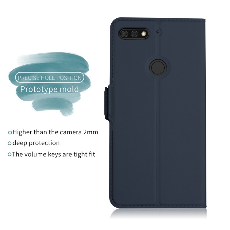 Auto-absorbed Card Holder Stand Leather Smart Mobile Cover for Huawei Y7 Prime (2018) / Honor 7C / Enjoy 8 - Dark Blue-3