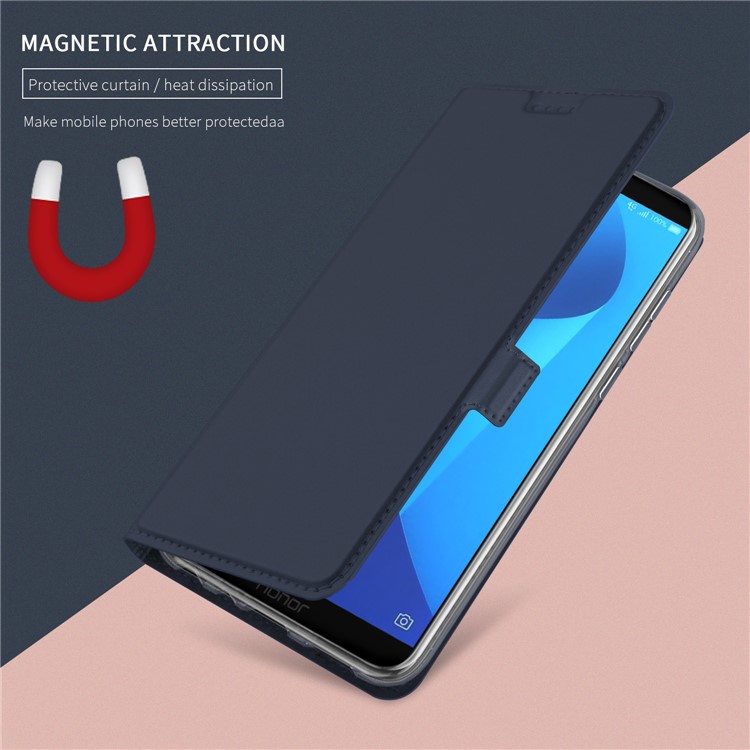Auto-absorbed Card Holder Stand Leather Smart Mobile Cover for Huawei Y7 Prime (2018) / Honor 7C / Enjoy 8 - Dark Blue-4