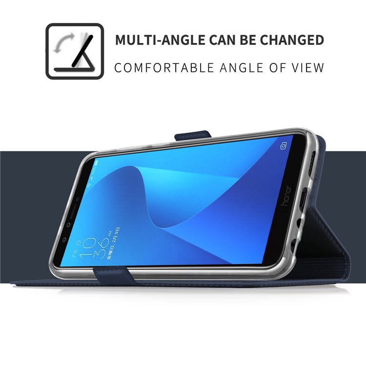 Auto-absorbed Card Holder Stand Leather Smart Mobile Cover for Huawei Y7 Prime (2018) / Honor 7C / Enjoy 8 - Dark Blue-5