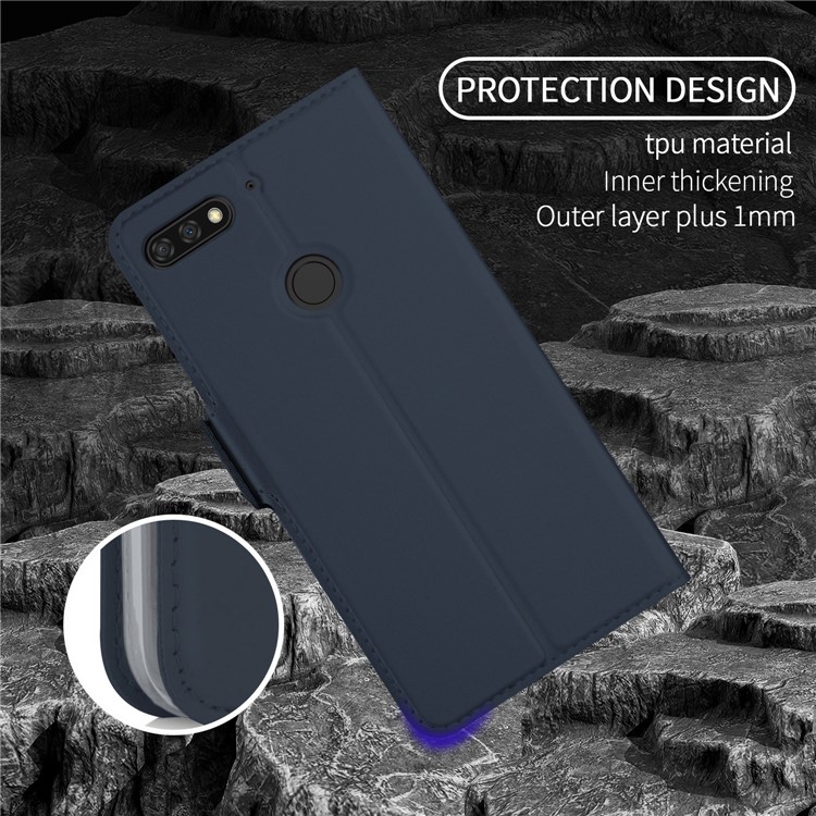Auto-absorbed Card Holder Stand Leather Smart Mobile Cover for Huawei Y7 Prime (2018) / Honor 7C / Enjoy 8 - Dark Blue-6
