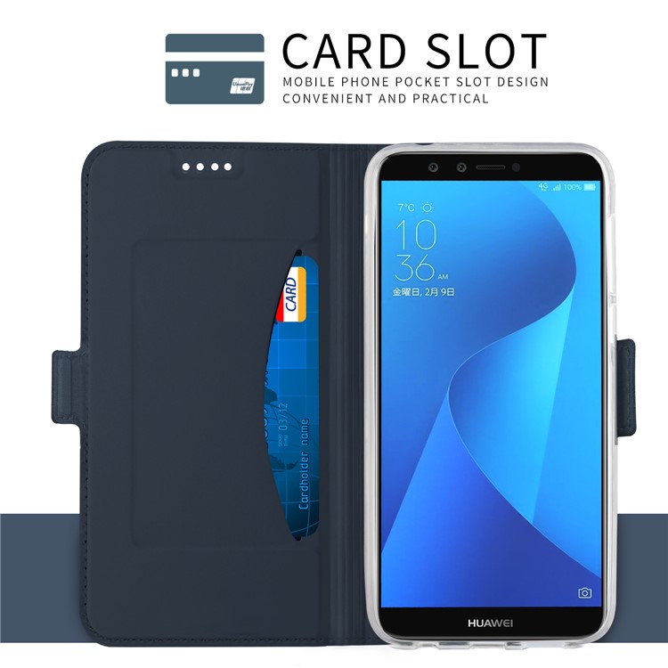 Auto-absorbed Card Holder Stand Leather Smart Mobile Cover for Huawei Y7 Prime (2018) / Honor 7C / Enjoy 8 - Dark Blue-7