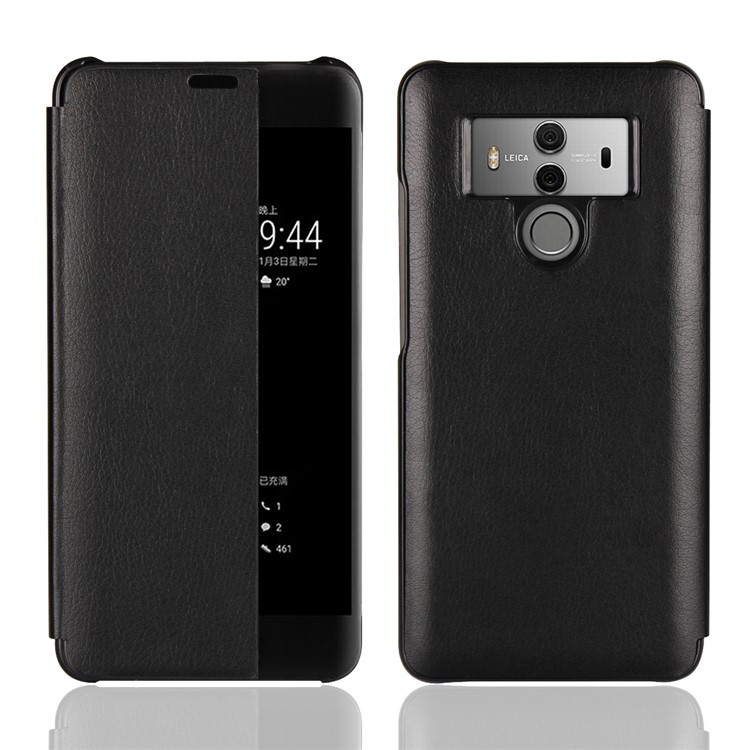 View Window PU Leather Flip Cover for Huawei Mate 10 Pro - Black-1