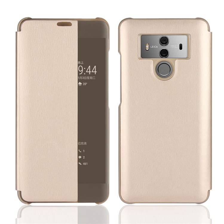 View Window PU Leather Flip Shell for Huawei Mate 10 Pro - Gold-1