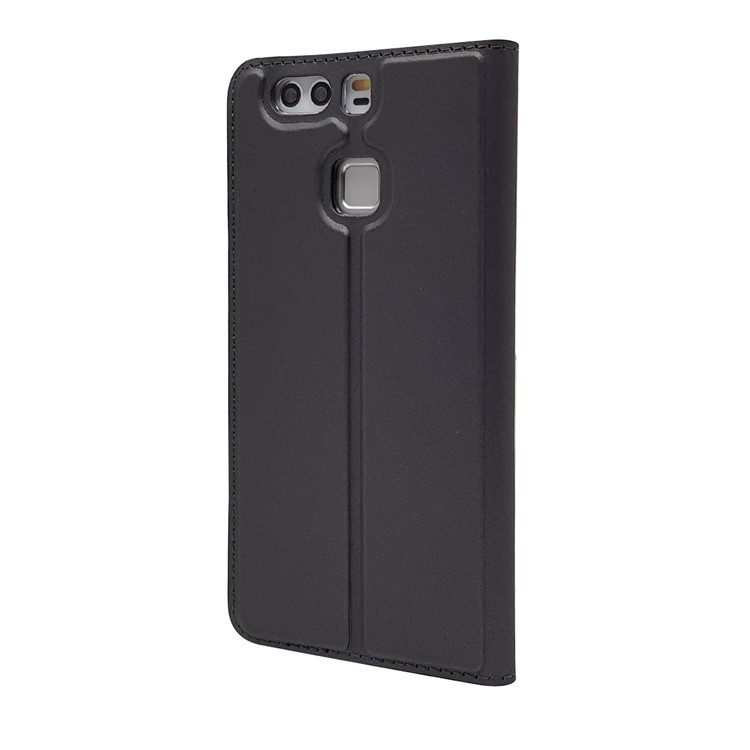 For Huawei P9 Magnetic Attraction Card Holder PU Leather Stand Case - Black-11