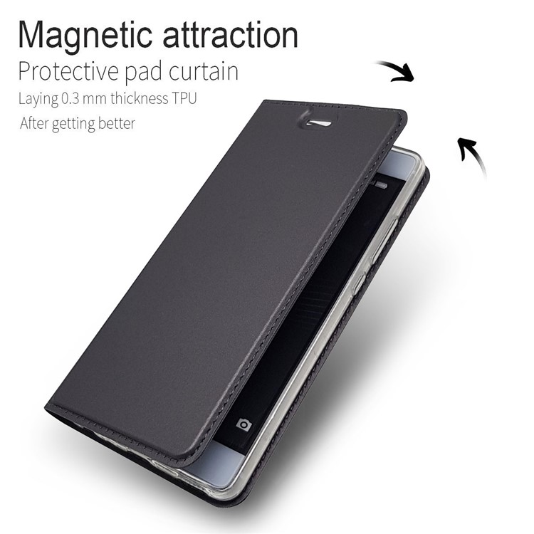 For Huawei P9 Magnetic Attraction Card Holder PU Leather Stand Case - Black-4