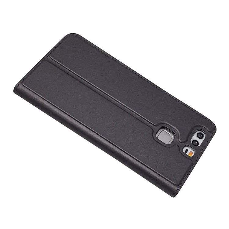 For Huawei P9 Magnetic Attraction Card Holder PU Leather Stand Case - Black-6
