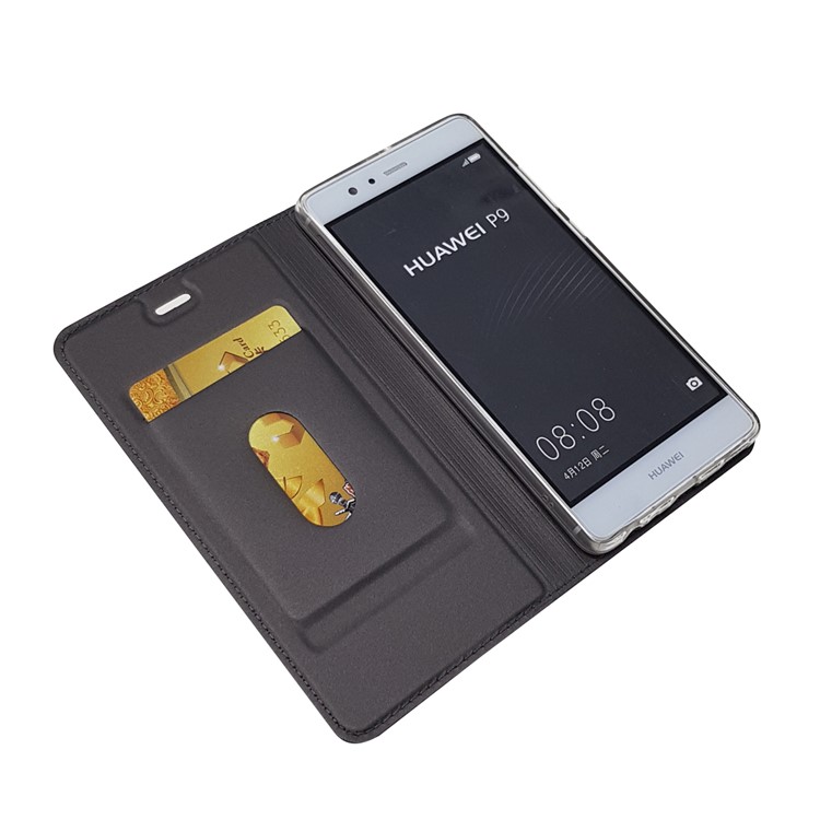 For Huawei P9 Magnetic Attraction Card Holder PU Leather Stand Case - Black-7