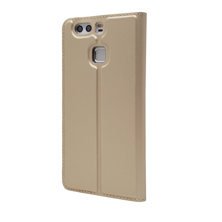For Huawei P9 Magnetic Attraction Card Holder PU Leather Stand Flip Case - Gold-11