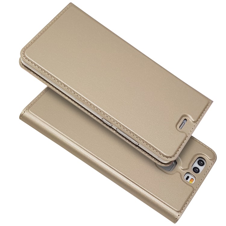 For Huawei P9 Magnetic Attraction Card Holder PU Leather Stand Flip Case - Gold-2