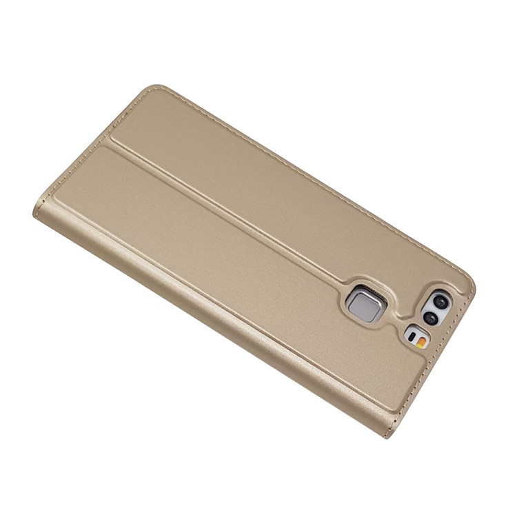 For Huawei P9 Magnetic Attraction Card Holder PU Leather Stand Flip Case - Gold-6