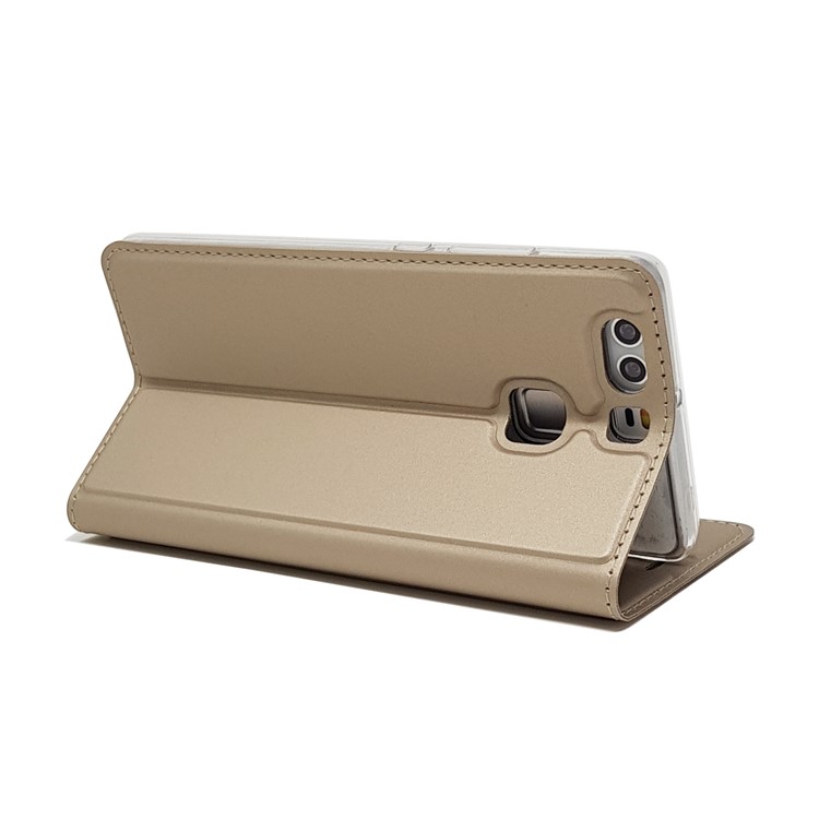For Huawei P9 Magnetic Attraction Card Holder PU Leather Stand Flip Case - Gold-8