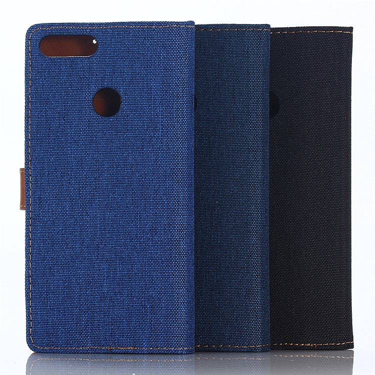 Jeans Cloth Leather Wallet Case for Huawei P Smart / Enjoy 7S - Dark Blue-11