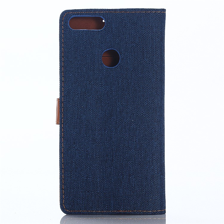 Jeans Cloth Leather Wallet Case for Huawei P Smart / Enjoy 7S - Dark Blue-3