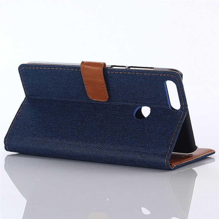 Jeans Cloth Leather Wallet Case for Huawei P Smart / Enjoy 7S - Dark Blue-4
