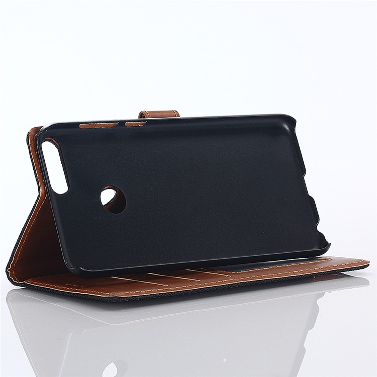 Jeans Cloth Leather Wallet Case for Huawei P Smart / Enjoy 7S - Dark Blue-7