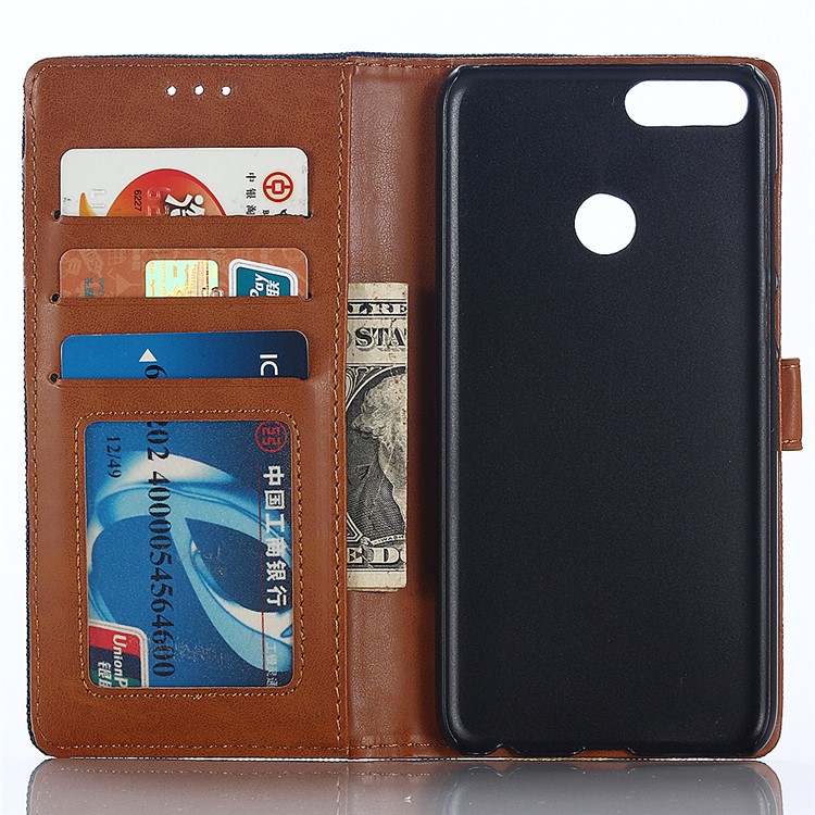 Jeans Cloth Leather Wallet Case for Huawei P Smart / Enjoy 7S - Dark Blue-9