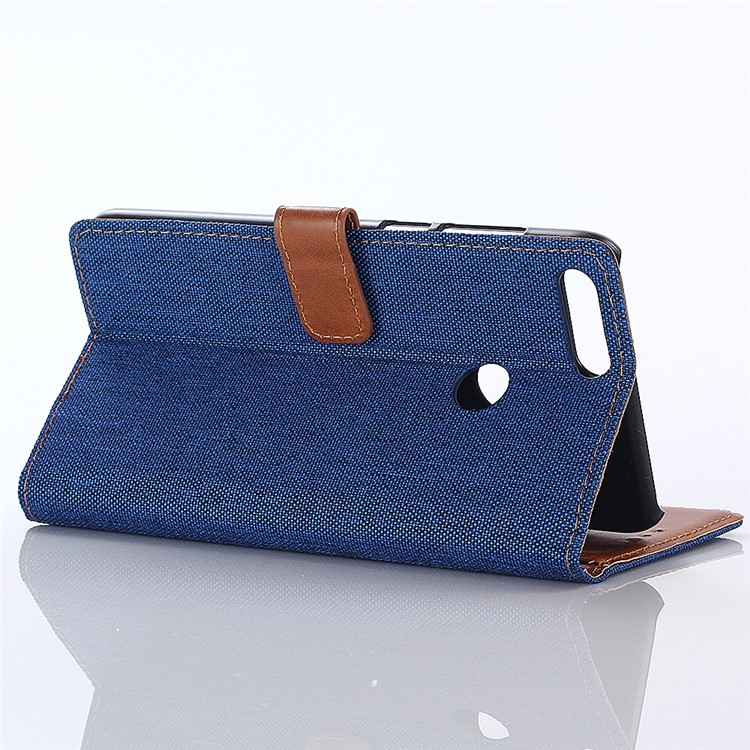Jeans Cloth Leather Wallet Cover for Huawei P Smart / Enjoy 7S - Baby Blue-3