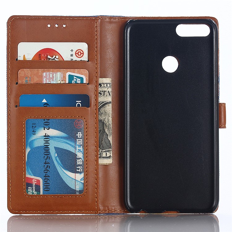 Jeans Cloth Leather Wallet Cover for Huawei P Smart / Enjoy 7S - Baby Blue-5