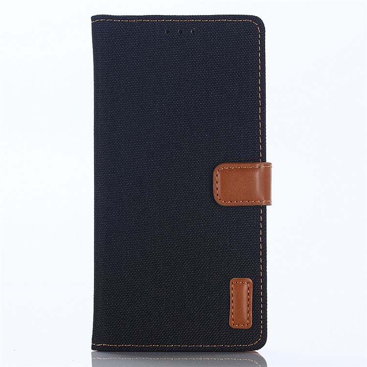 Jeans Cloth Leather Wallet Case Phone Shell for Huawei P Smart / Enjoy 7S - Black-1