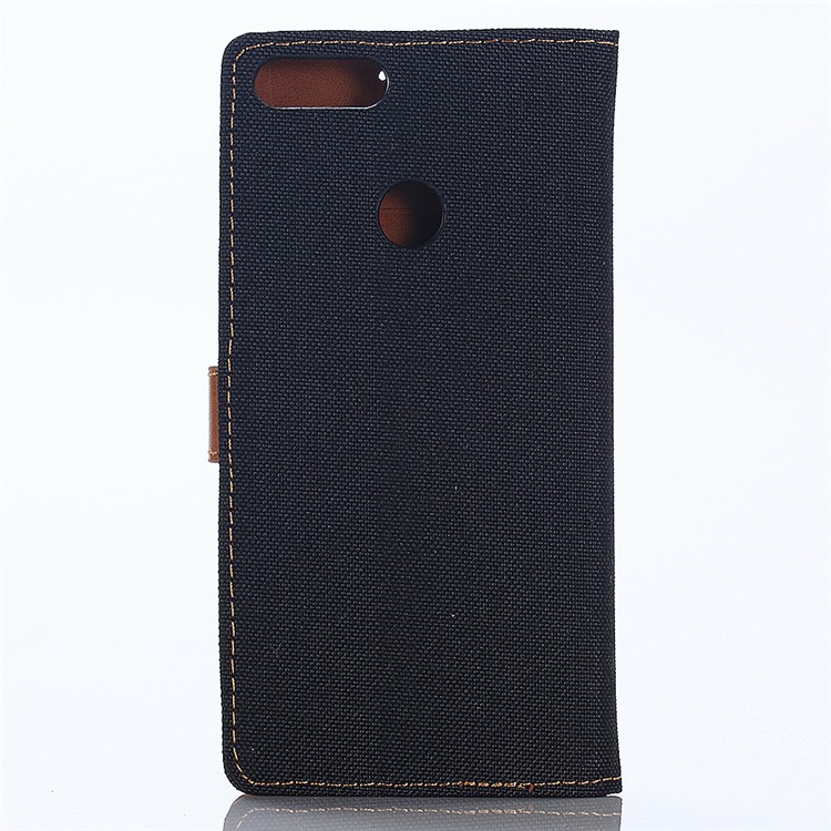 Jeans Cloth Leather Wallet Case Phone Shell for Huawei P Smart / Enjoy 7S - Black-2