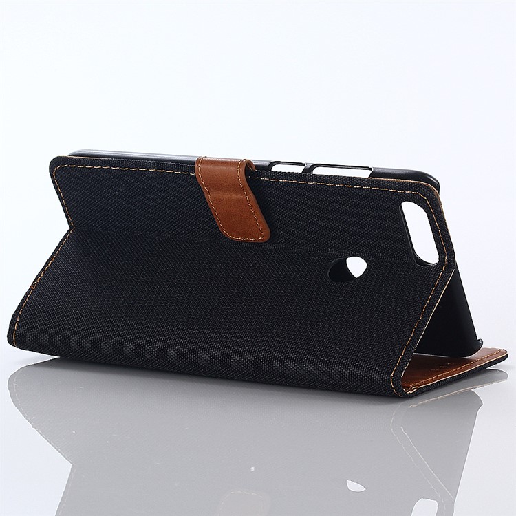 Jeans Cloth Leather Wallet Case Phone Shell for Huawei P Smart / Enjoy 7S - Black-3