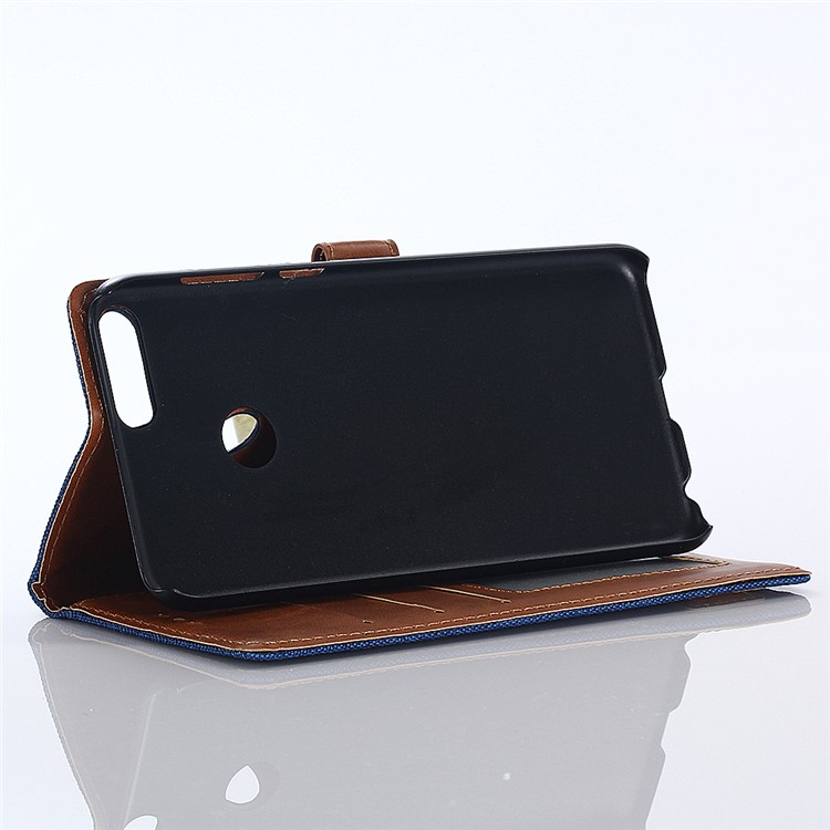 Jeans Cloth Leather Wallet Case Phone Shell for Huawei P Smart / Enjoy 7S - Black-4