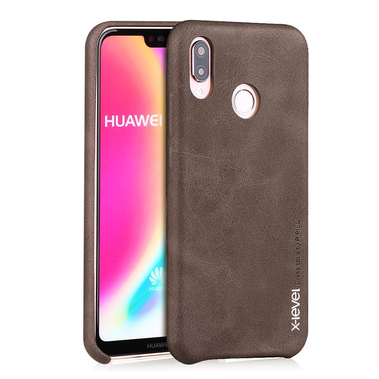 X-LEVEL Vintage Leather Coated PC Case Accessory for Huawei P20 Lite / Nova 3e - Coffee-1