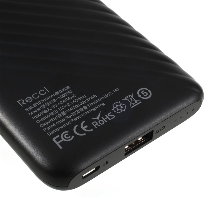 RECCI RB-10000M Bruno Series 10000mAh Portable Power Bank for iPhone Samsung Huawei Etc. - Black-5
